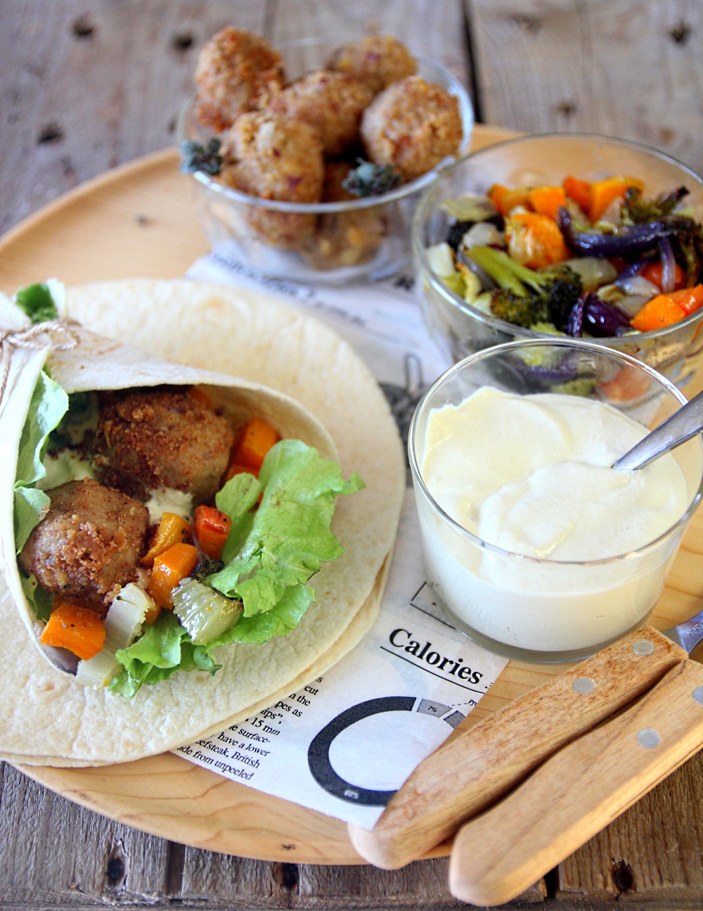 Wraps aux falafels légumes grillés et sauce crémeuse Payette cuisine